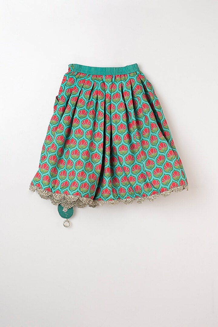 Medium Turquoise Printed Lehenga Set For Girls by LITTLE BRATS at Pernia's Pop Up Shop