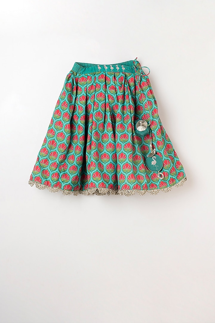 Medium Turquoise Printed Lehenga Set For Girls by LITTLE BRATS at Pernia's Pop Up Shop