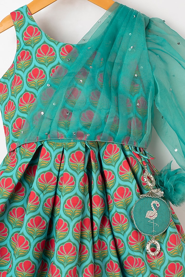Medium Turquoise Printed Lehenga Set For Girls by LITTLE BRATS at Pernia's Pop Up Shop