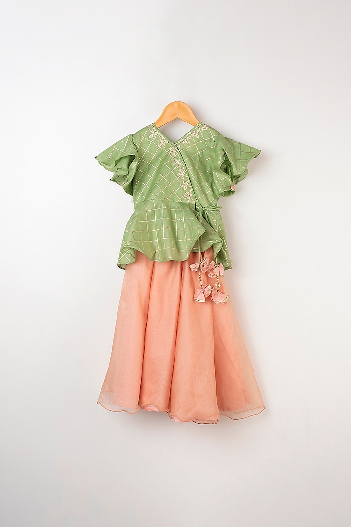 Peach Embroidered Sharara Set by LITTLE BRATS