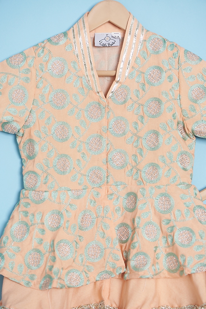 Aqua Green & Peach Embroidered Sharara Set For Girls by LITTLE BRATS at Pernia's Pop Up Shop
