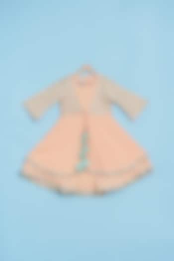 Aqua Green & Peach Embroidered Gown For Girls by LITTLE BRATS