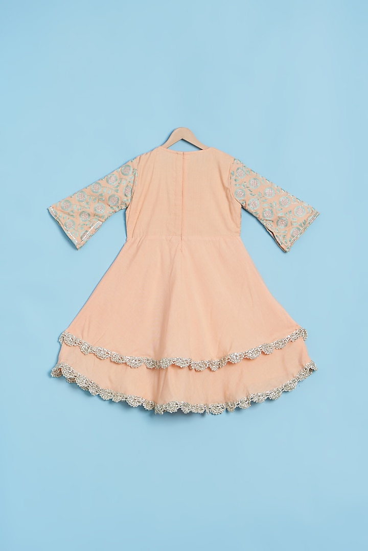 Aqua Green & Peach Embroidered Gown For Girls by LITTLE BRATS at Pernia's Pop Up Shop