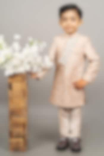 Beige Cotton Silk Floral Embroidered Sherwani Set For Boys by LITTLE BRATS at Pernia's Pop Up Shop