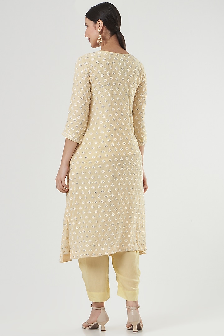 Pale Yellow Chikankari Kurta Set by Label Darpan at Pernia's Pop Up Shop