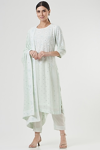 Sea Green Chikankari Kurta Set by Label Darpan