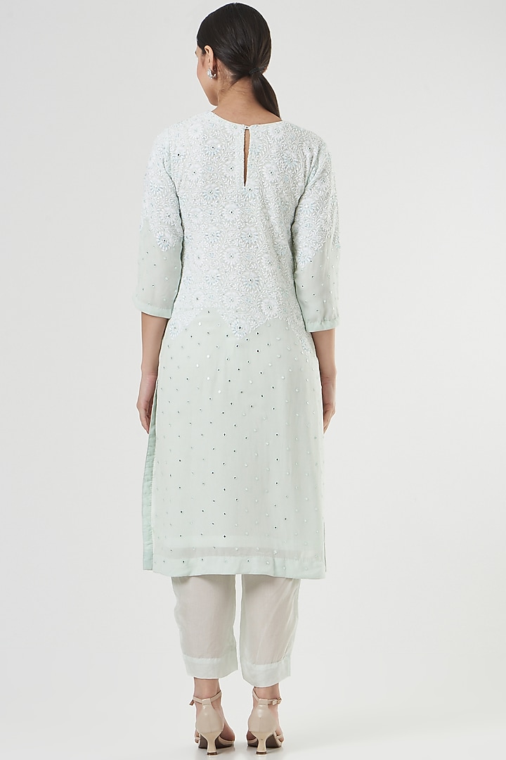 Sea Green Chikankari Kurta Set by Label Darpan at Pernia's Pop Up Shop