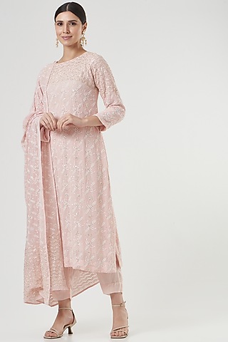 Baby Pink Chikankari Kurta Set by Label Darpan