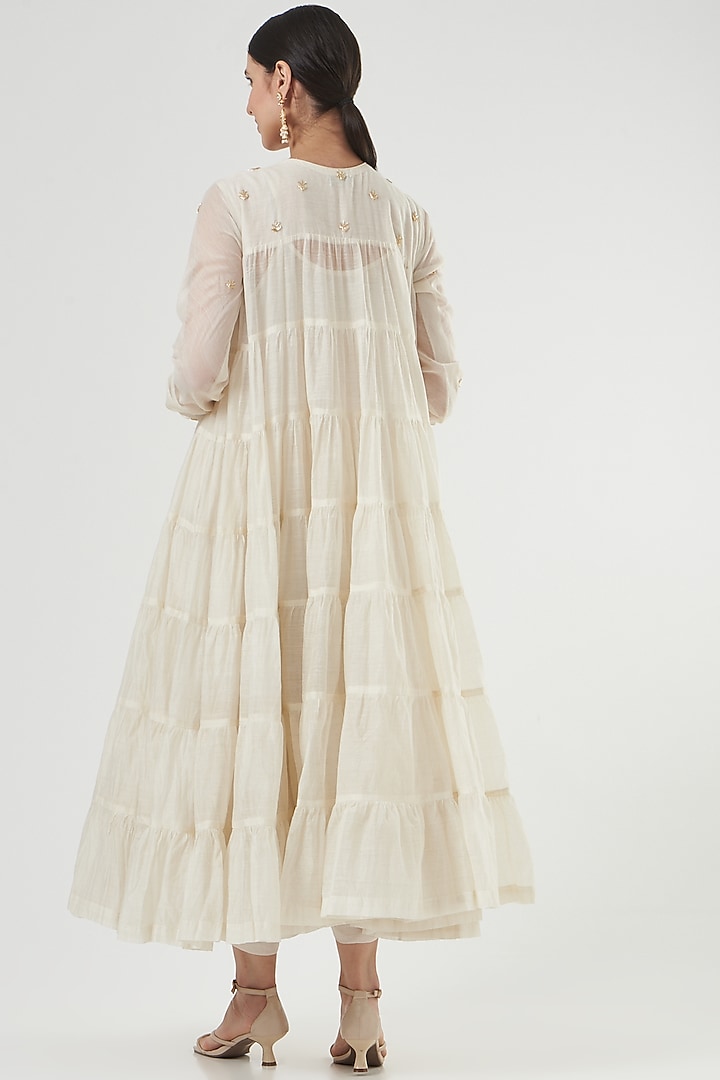 Ivory Tiered Chikankari Wedding Anarkali Set by Label Darpan at Pernia's Pop Up Shop