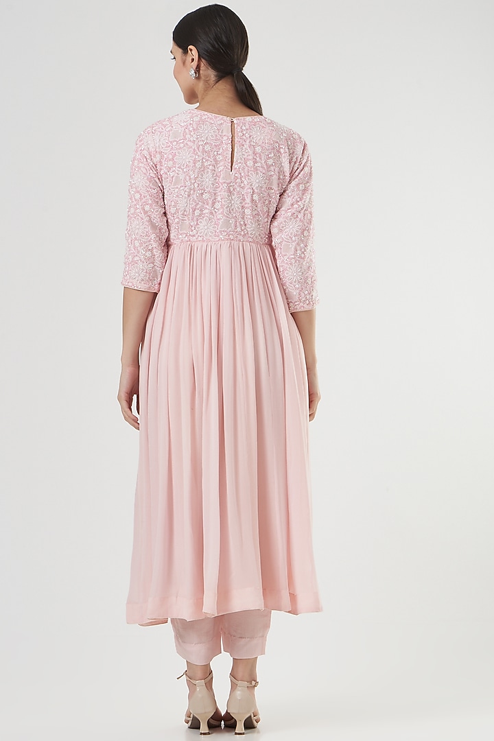 Pink Chikankari Wedding Anarkali Set by Label Darpan at Pernia's Pop Up Shop