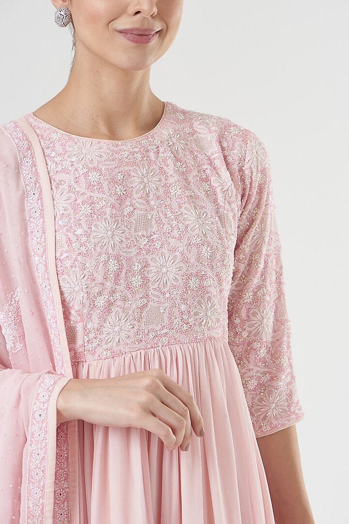 Pink Chikankari Wedding Anarkali Set by Label Darpan at Pernia's Pop Up Shop