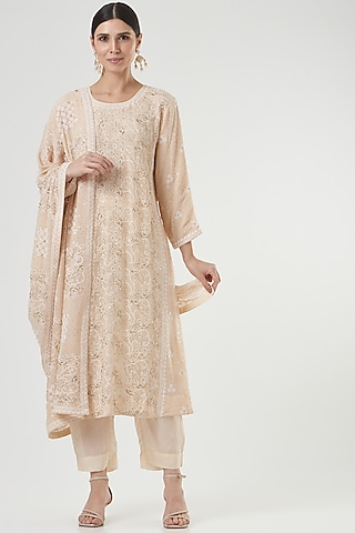Old Rose Chikankari Kurta Set by Label Darpan