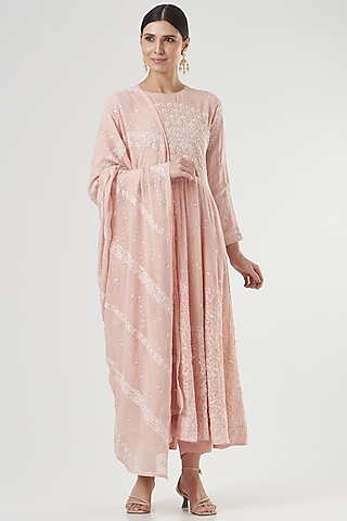 Baby Pink Chikankari Anarkali Set by Label Darpan