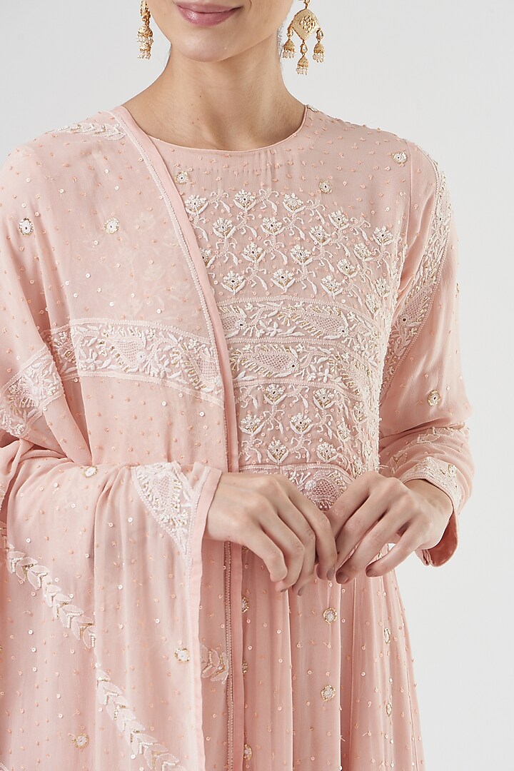 Baby Pink Chikankari Wedding Anarkali Set by Label Darpan at Pernia's Pop Up Shop