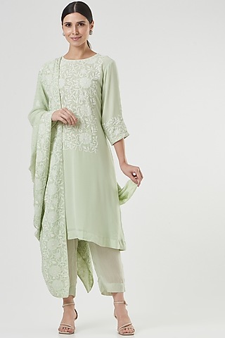 Mint Green Chikankari Kurta Set by Label Darpan