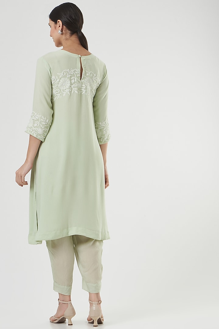 Mint Green Chikankari Kurta Set by Label Darpan at Pernia's Pop Up Shop