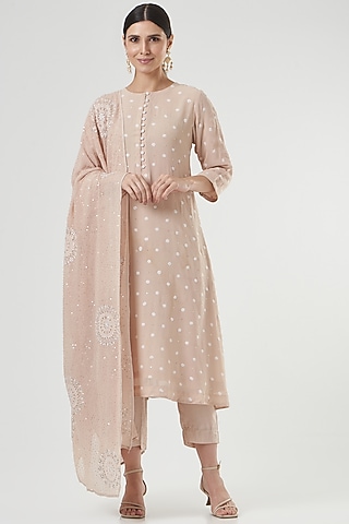 Pale Yellow Georgette Chikankari Kurta Set by Label Darpan