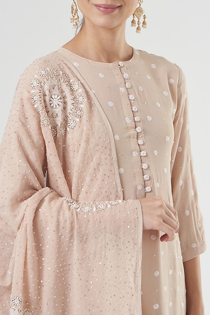 Pale Yellow Georgette Chikankari Kurta Set by Label Darpan at Pernia's Pop Up Shop