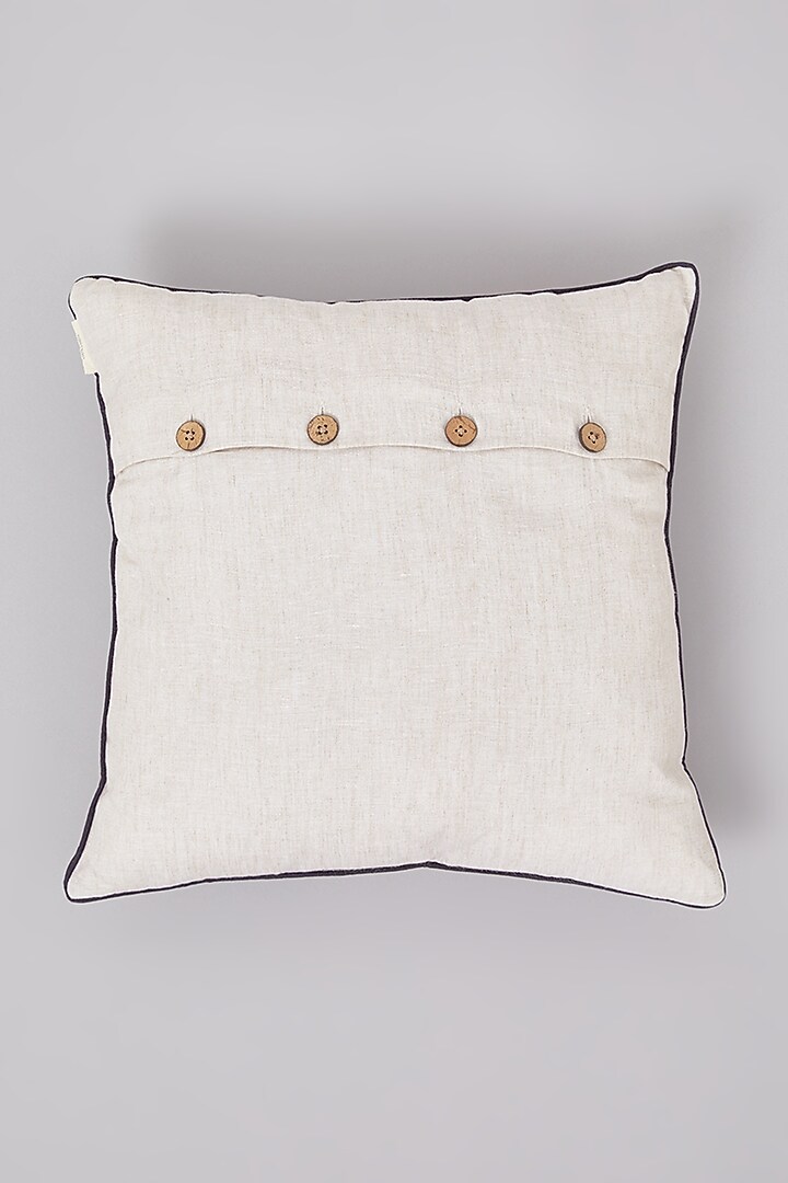 Beige Pure Linen Floral Tufted Embroidered Cushion by Linen Bloom Home at Pernia's Pop Up Shop