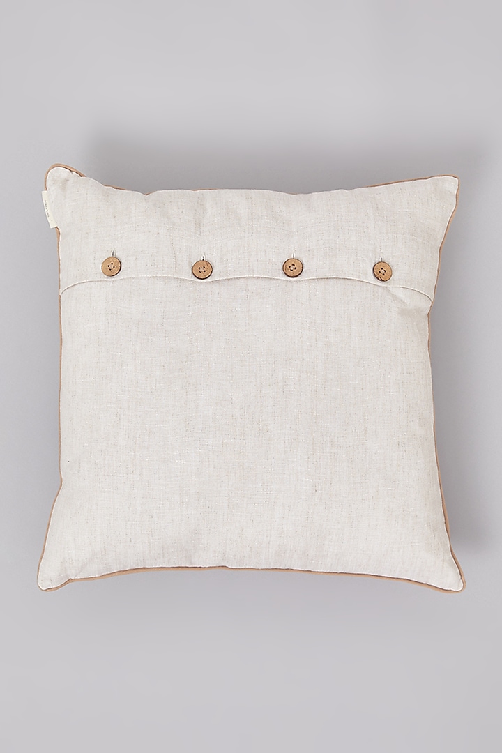 Beige Pure Linen Horse Embroidered Cushion by Linen Bloom Home at Pernia's Pop Up Shop