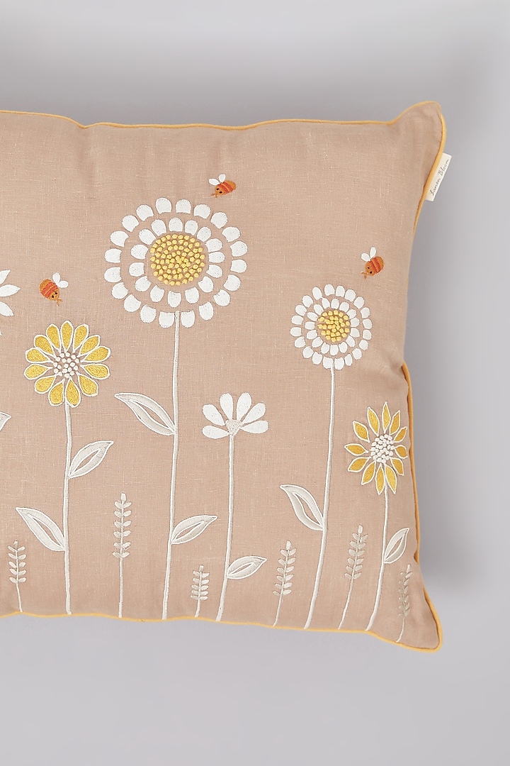 Bronze Pure Linen Floral Embroidered Cushion by Linen Bloom Home at Pernia's Pop Up Shop