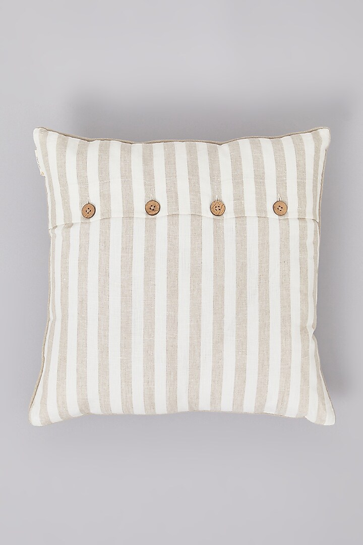 Beige Pure Linen Striped Cushion by Linen Bloom Home at Pernia's Pop Up Shop