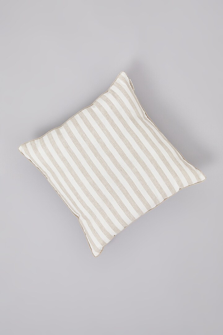 Beige Pure Linen Striped Cushion by Linen Bloom Home at Pernia's Pop Up Shop