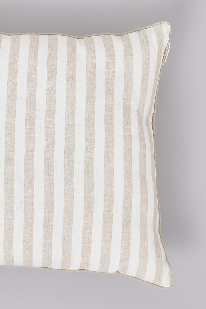 Beige Pure Linen Striped Cushion by Linen Bloom Home at Pernia's Pop Up Shop