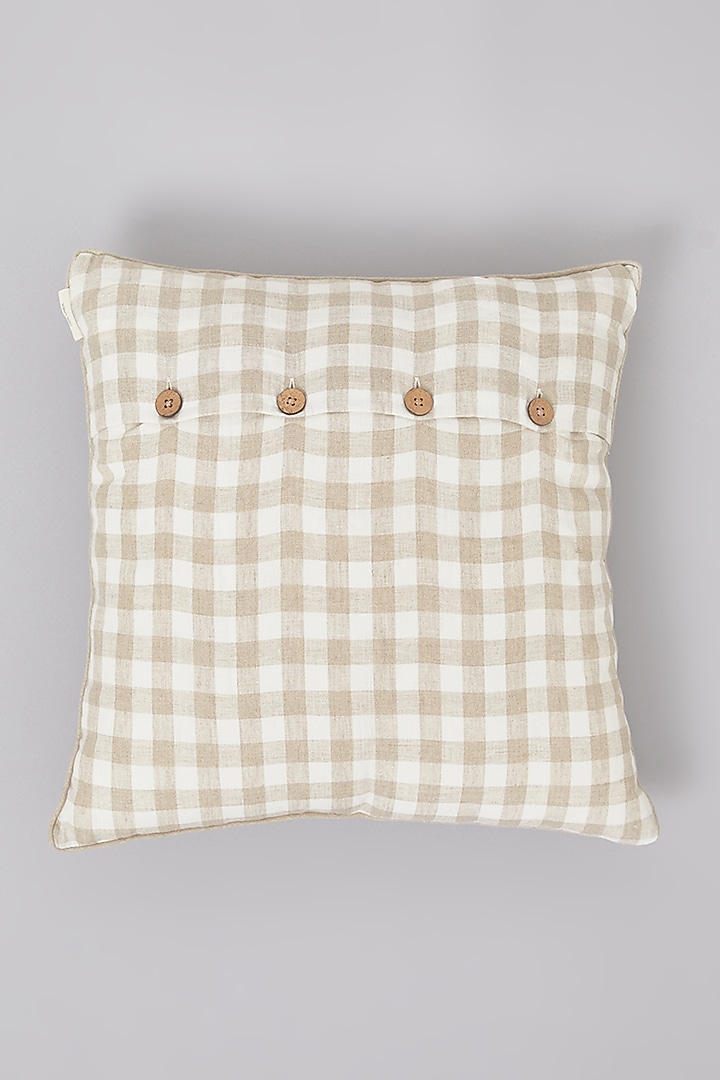 Beige Pure Linen Checkered Cushion by Linen Bloom Home at Pernia's Pop Up Shop
