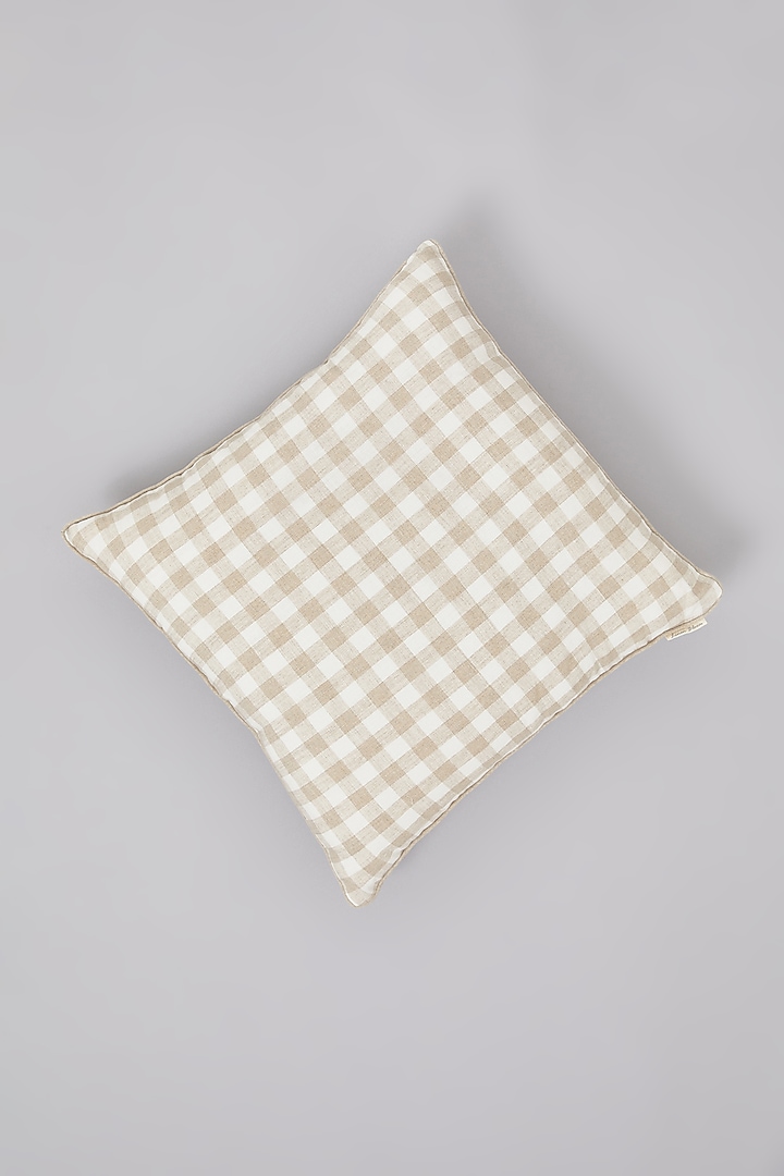 Beige Pure Linen Checkered Cushion by Linen Bloom Home at Pernia's Pop Up Shop