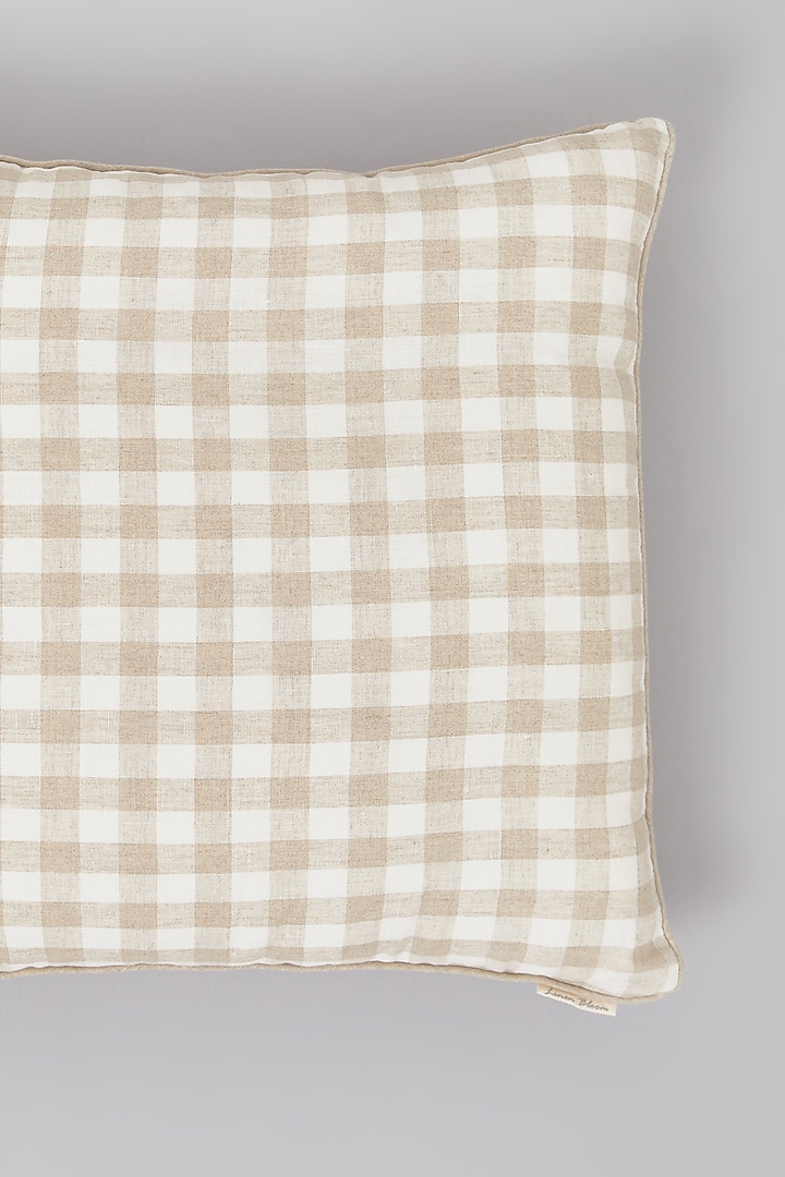 Beige Pure Linen Checkered Cushion by Linen Bloom Home at Pernia's Pop Up Shop