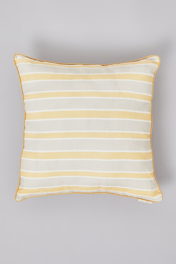 Ochre Yellow Pure Linen Striped Cushion by Linen Bloom Home