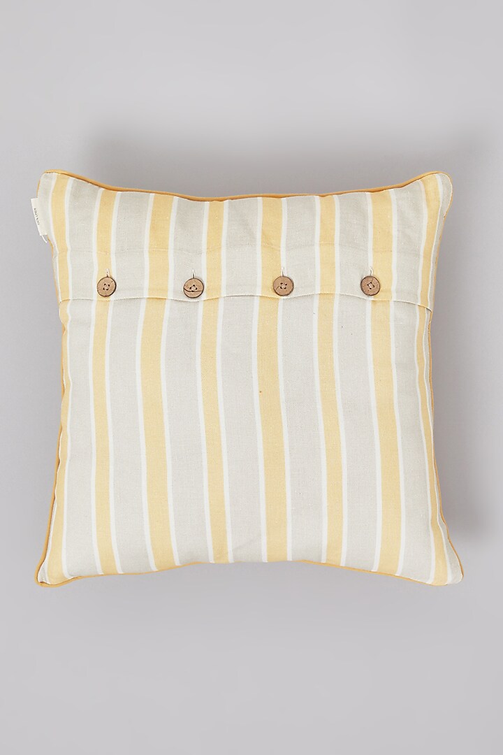 Ochre Yellow Pure Linen Striped Cushion by Linen Bloom Home at Pernia's Pop Up Shop
