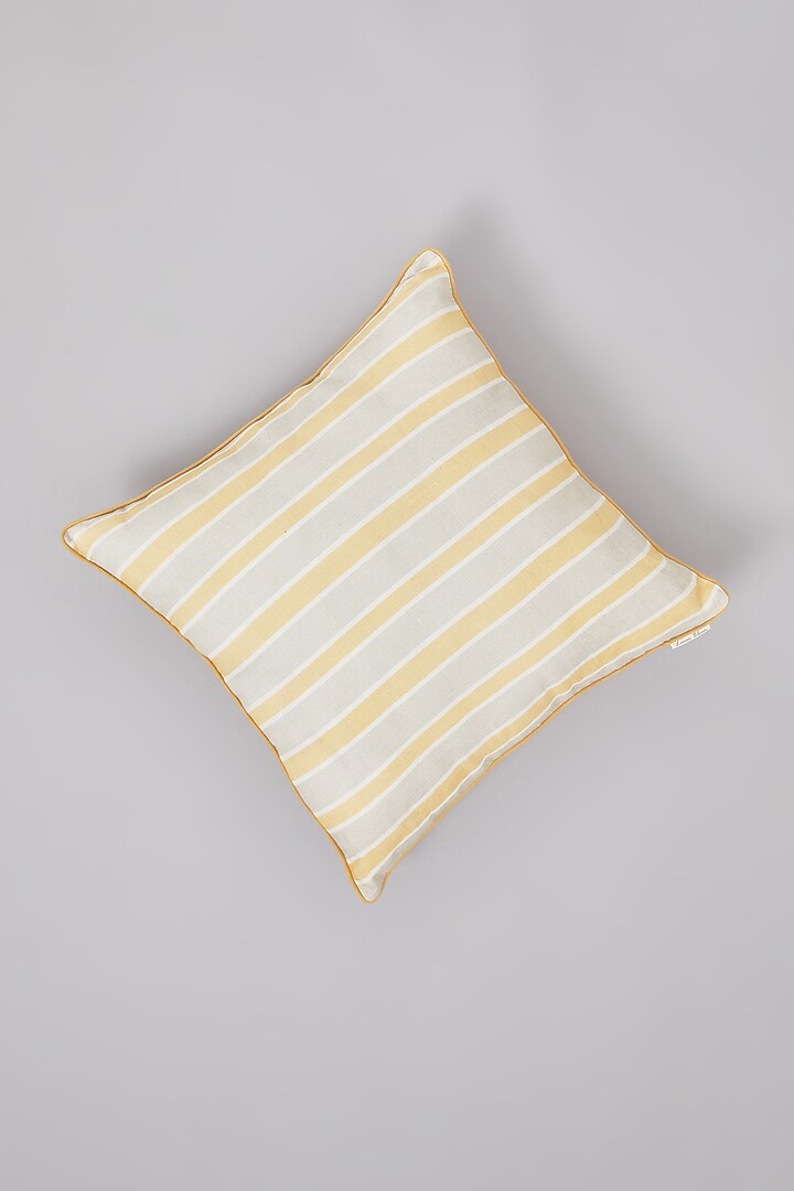Ochre Yellow Pure Linen Striped Cushion by Linen Bloom Home at Pernia's Pop Up Shop