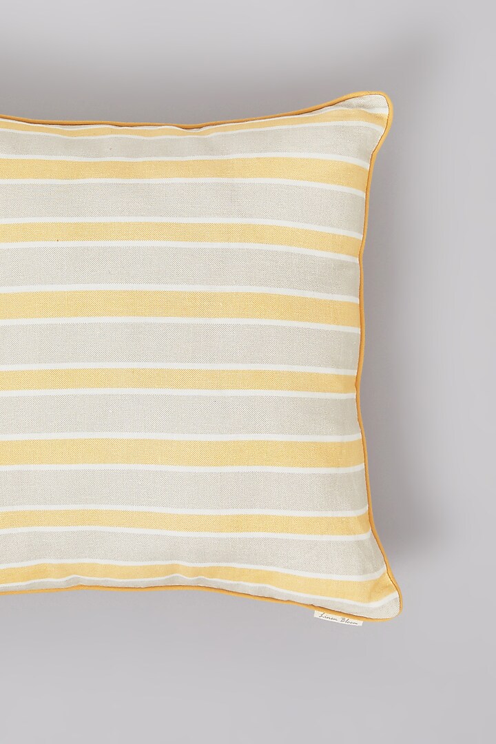 Ochre Yellow Pure Linen Striped Cushion by Linen Bloom Home at Pernia's Pop Up Shop