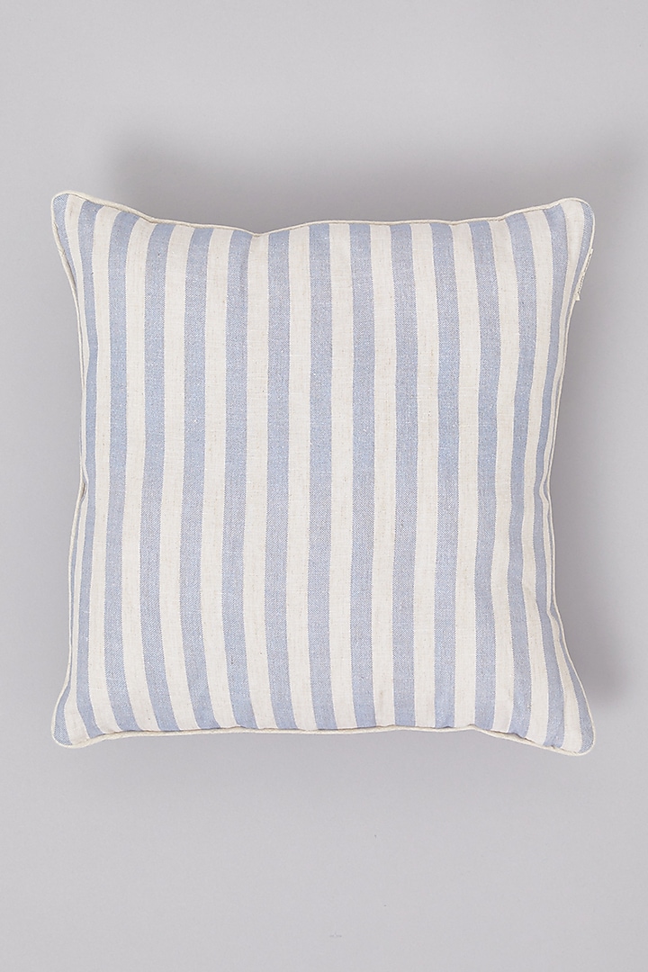 Beige & Blue Pure Linen Striped Cushion by Linen Bloom Home