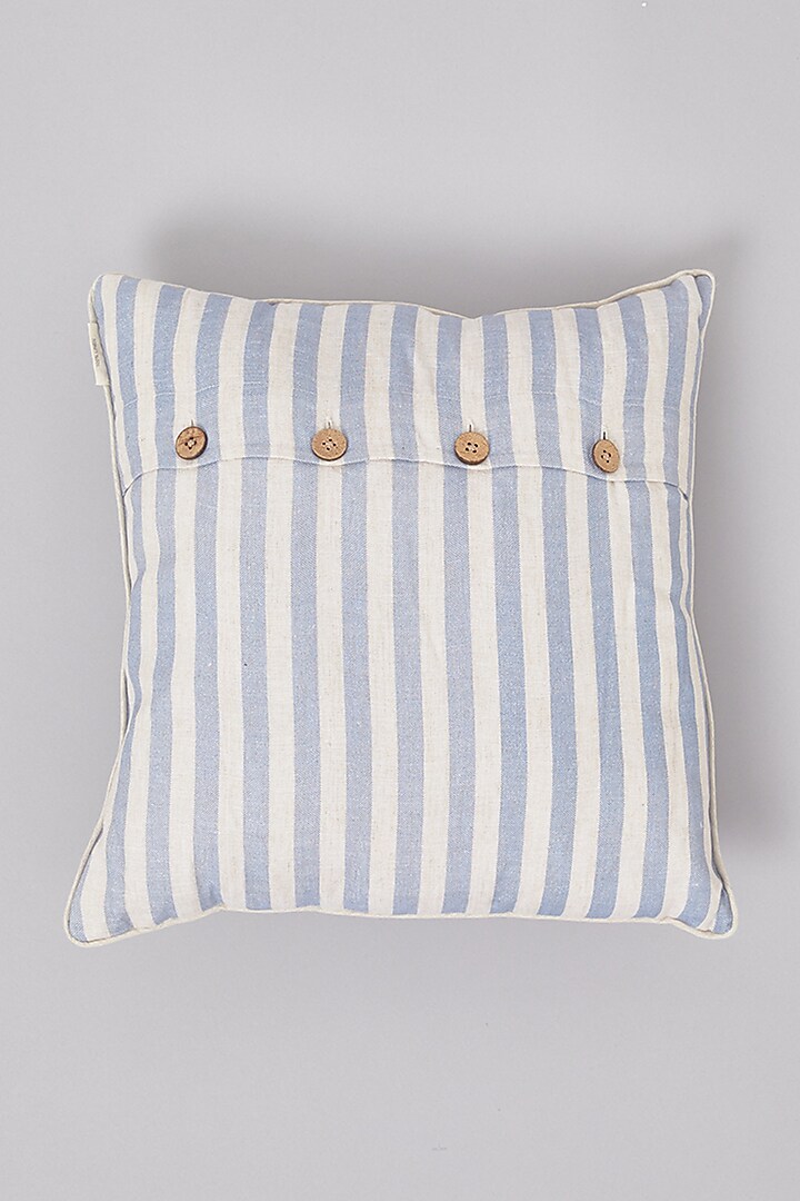 Beige & Blue Pure Linen Striped Cushion by Linen Bloom Home at Pernia's Pop Up Shop