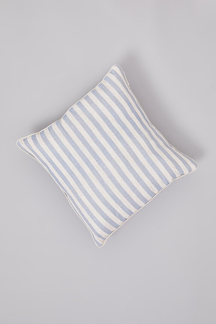 Beige & Blue Pure Linen Striped Cushion by Linen Bloom Home at Pernia's Pop Up Shop
