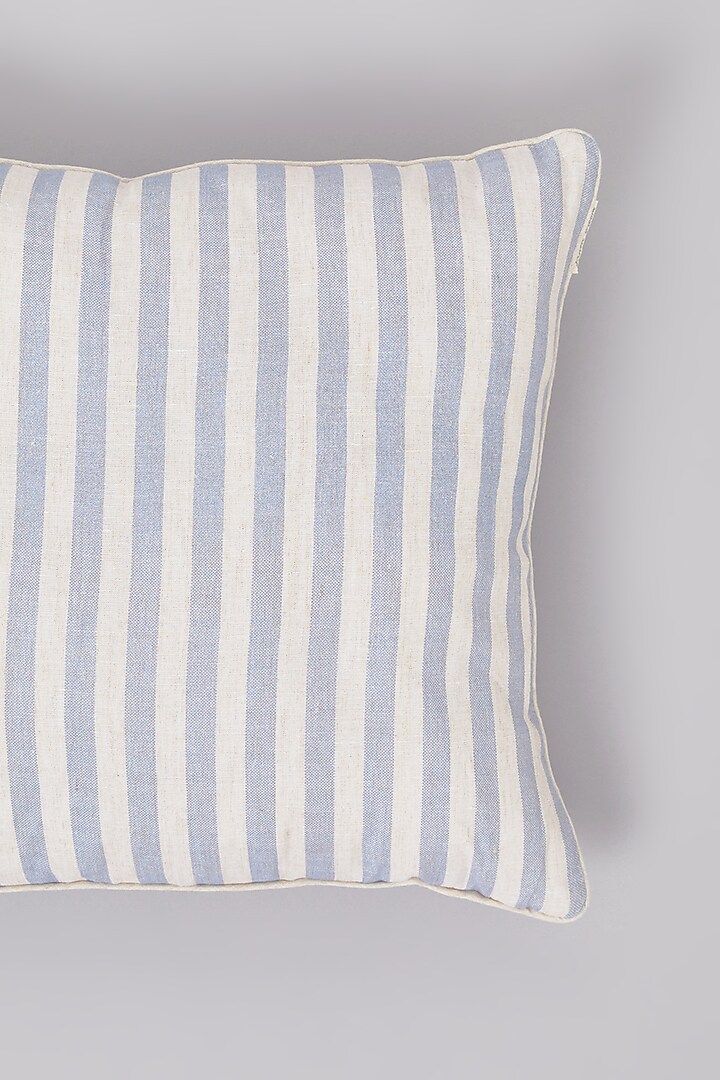Beige & Blue Pure Linen Striped Cushion by Linen Bloom Home at Pernia's Pop Up Shop