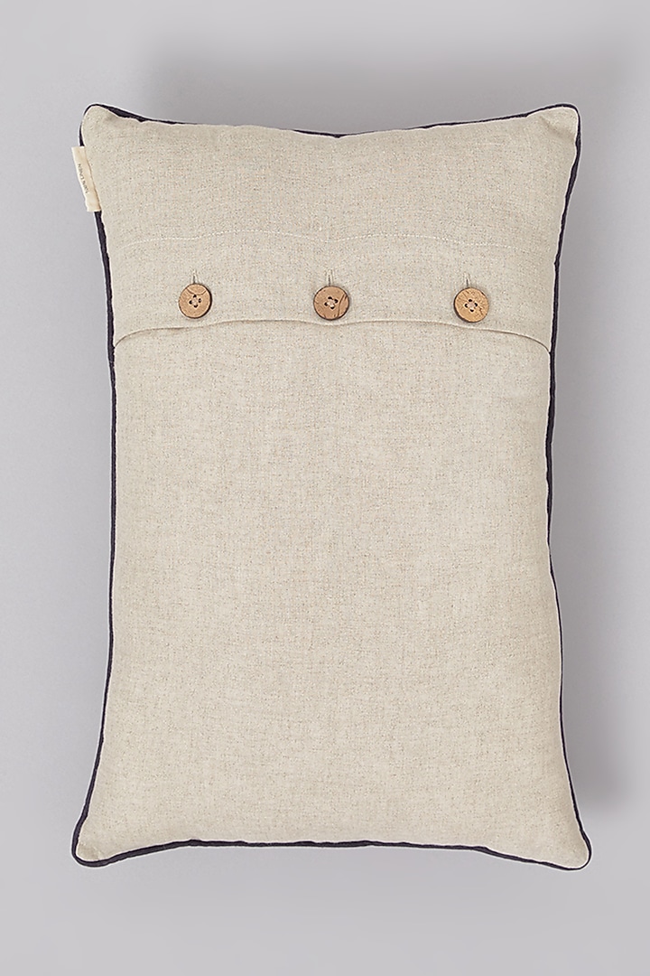 Beige Pure Linen Tribal Embroidered Cushion by Linen Bloom Home at Pernia's Pop Up Shop