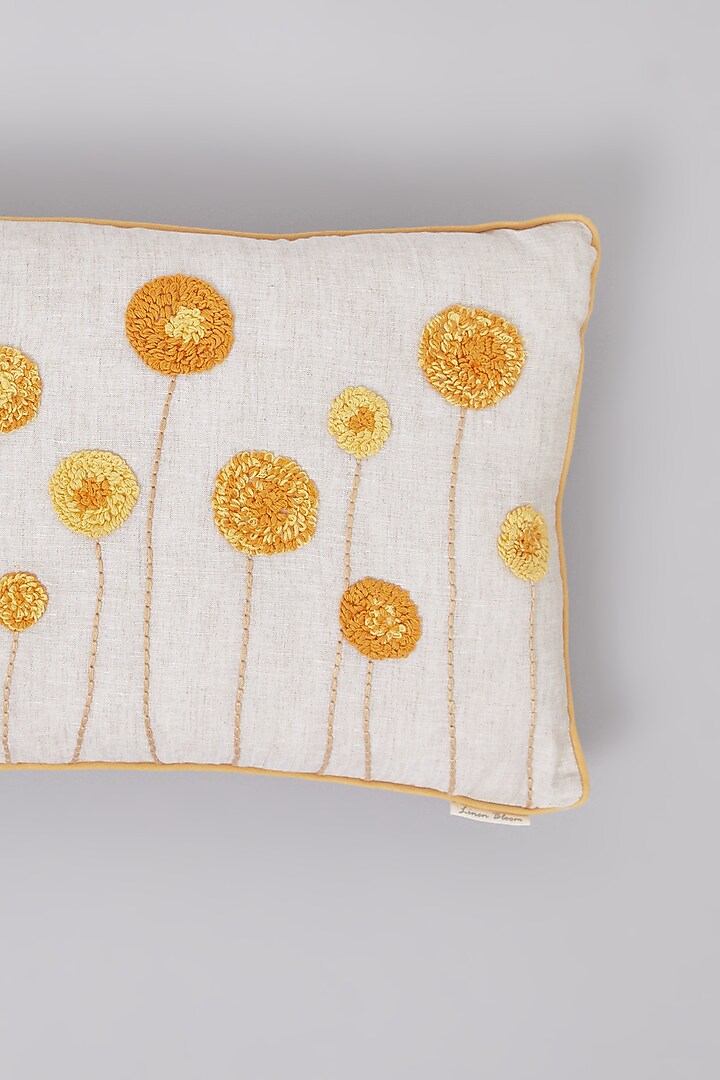 Beige Pure Linen Floral Embroidered Cushion by Linen Bloom Home at Pernia's Pop Up Shop