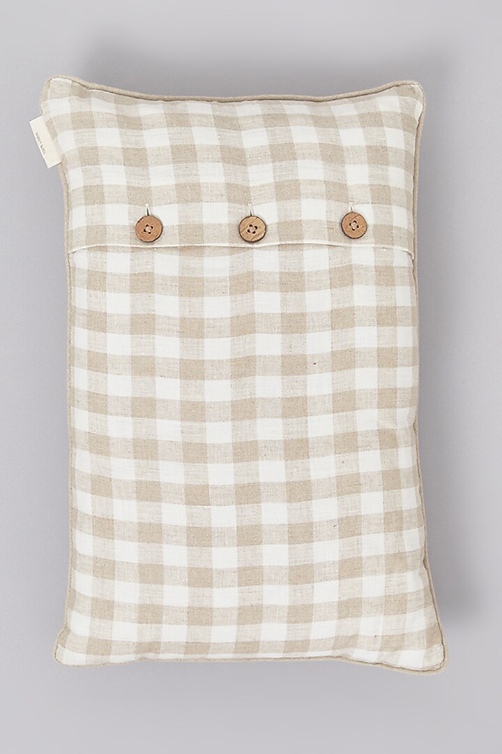 Beige Pure Linen Checkered Cushion by Linen Bloom Home at Pernia's Pop Up Shop