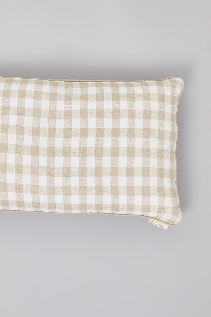 Beige Pure Linen Checkered Cushion by Linen Bloom Home at Pernia's Pop Up Shop