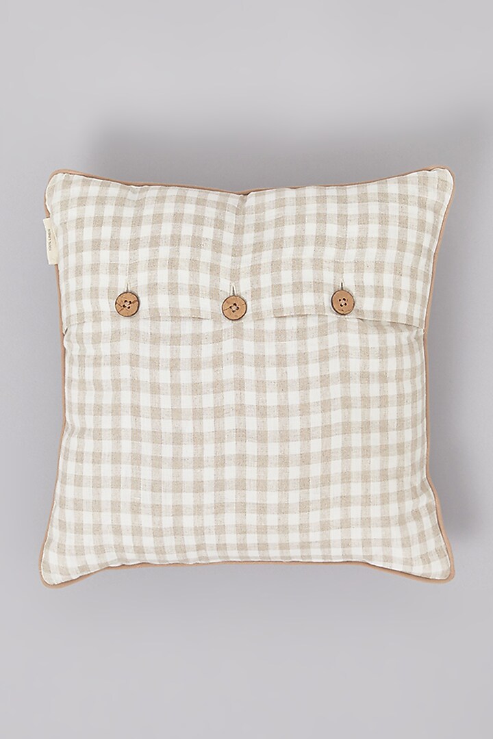 Beige Pure Linen Horse Embroidered Striped Cushion by Linen Bloom Home at Pernia's Pop Up Shop