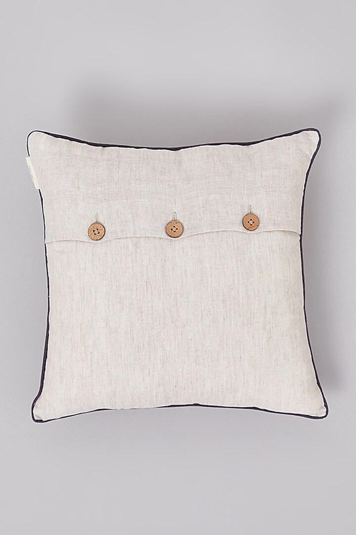 Beige Pure Linen Tufted Embroidered Cushion by Linen Bloom Home at Pernia's Pop Up Shop