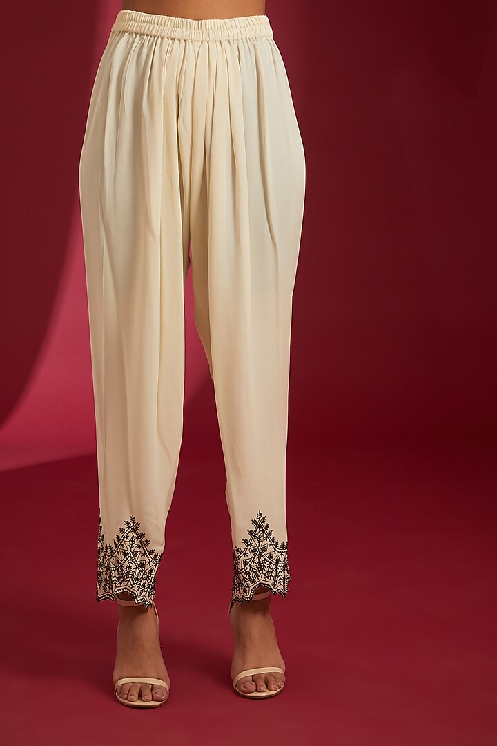 Ivory & Black Georgette Embroidered Kurta Set by Label Radini at Pernia's Pop Up Shop
