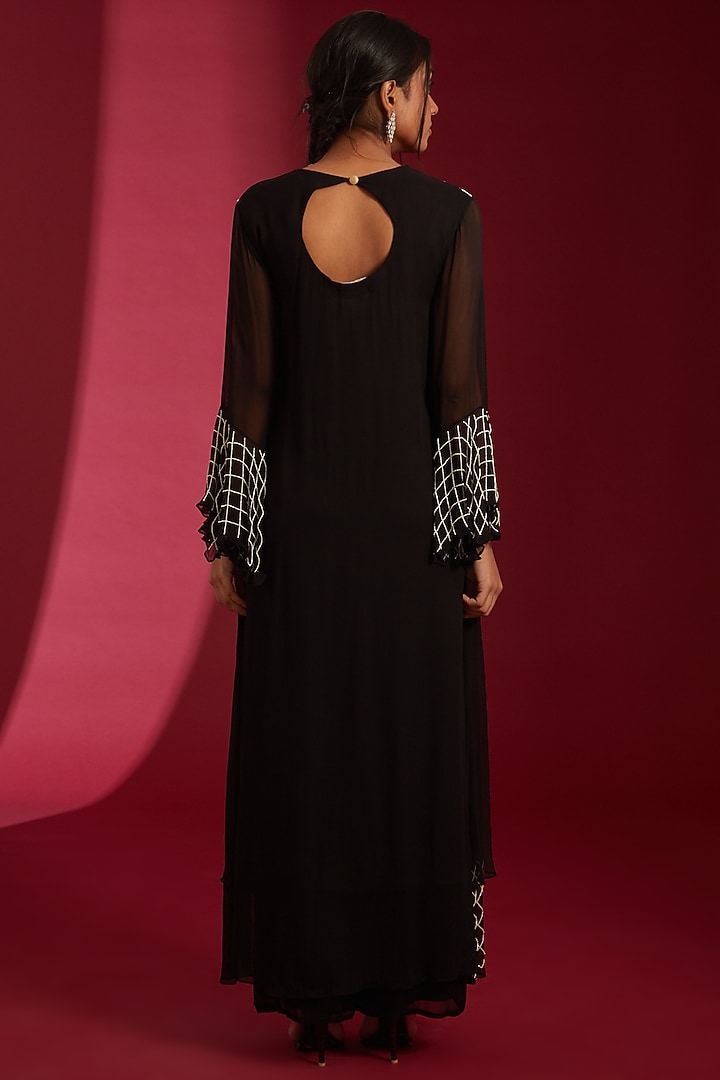 Black & Ivory Georgette Embroidered Kurta Set by Label Radini at Pernia's Pop Up Shop