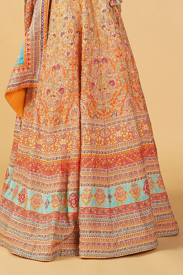 Orange Crepe Printed & Embroidered Wedding Lehenga Set by Label Radini at Pernia's Pop Up Shop