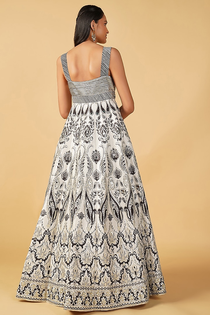 Black Silk Printed & Embroidered Wedding Anarkali by Label Radini at Pernia's Pop Up Shop
