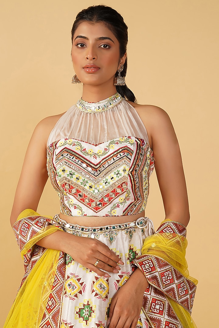 Off-White Crepe Printed & Embroidered Wedding Lehenga Set by Label Radini at Pernia's Pop Up Shop